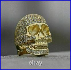 0.70Ct Round Cut Moissanite Skull Pinky Band Ring 14k Yellow Gold Plated Silver