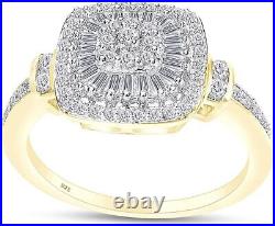 1/2 Ct Round & Baguette Cut Diamond Vintage Ring 14K Yellow Gold Plated Silver