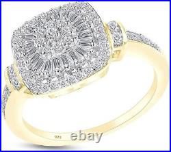 1/2 Ct Round & Baguette Cut Diamond Vintage Ring 14K Yellow Gold Plated Silver