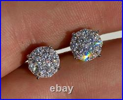 1.30Ct Round Moissanite Tester Pass Cluster Stud Earrings 14K White Gold Plated