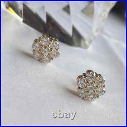 1.50 Carat Round Cut Real Moissanite Stud Earrings 14K Yellow Gold Silver Plated