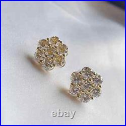 1.50 Carat Round Cut Real Moissanite Stud Earrings 14K Yellow Gold Silver Plated