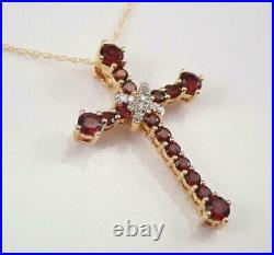 1.50Ct Round Cut Lab-Created Red Garnet Cross Pendant 14K Yellow Gold Plated 18