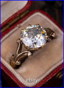 1.90 Ct Round Moissanite Women's Art Deco VINTAGE Ring In 14K Yellow Gold Plated