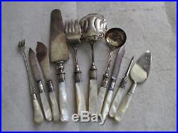 10 Vintage Sterling Silver Mother of Pearl Handle Flatware Spoons, Knives, MORE