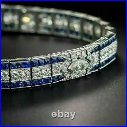 10Ct Lab Created 14K Gold Plated Silver & Sapphire Vintage Tennis Bracelet