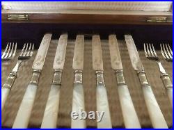 12 Piece Canteen Of Silver Plated & Mother Of Pearl Dessert Cutlery (mop T4x)
