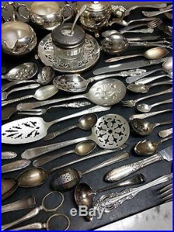 137pc Lot Vintage Unique Silverplate Flatware & Holloware for Crafts & Jewelry