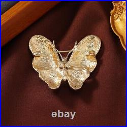 14K Gold Plated Butterfly Brooch Vintage Pin Rhinestone Gold Tone Silver Enamel