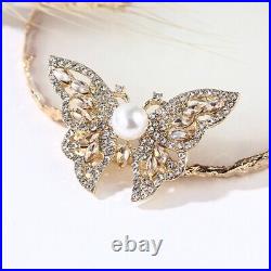 14K Gold Plated Silver Butterfly Brooch Vintage Pin Women Jewelry Crystal Gift