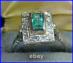 14K White Gold Plated Filigree Vintage Retro Iconic Antique Ring 2.75 Ct Emerald