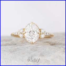 14K Yellow Gold Plated 2.50CT Oval Cut Moissanite Cluster Anniversary Gift Ring