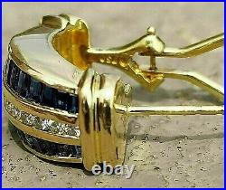 14K Yellow Gold Plated 3Ct Baguette Sapphire & Lab Created Diamond Hoop Earrings