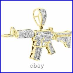 14K Yellow Gold Plated Silver Round Real Moissanite Military Gun Pendant Charm