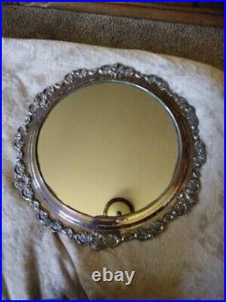 16.5 Vintage Wallace Baroque #700 Round Wall Mirror / Plateau Tray Silverplate