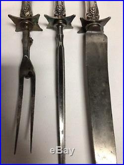 1847 Rogers Vintage Grape Large Carving Set Fork Knife Sharpener No Mono
