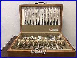 1847 rogers bros flair set vintage silverware flatware 65 pieces and wood case