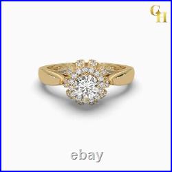 18k Gold Plated Round Moissanite Crown Halo Engagement Ring AAA+ Quality VVS