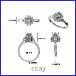 18k Gold Plated Round Moissanite Crown Halo Engagement Ring AAA+ Quality VVS