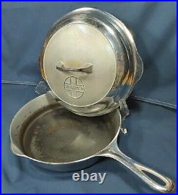 1930s GRISWOLD #7, Cast Iron Skillet with Lid Chrome Plate LARGE BLOCK LOGO