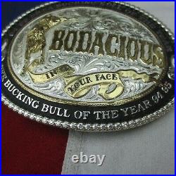 1994 95 PRCA Bucking Bull of the Year Bodacious Silver Plated Belt Buckle VTG