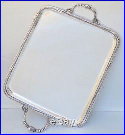 19C Antique French Silver Serving Tray Large Server withHandles Shell Napoleon III