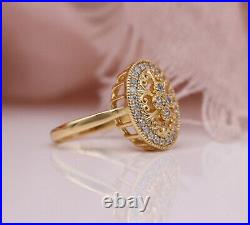 1Ct Round Cut Real Moissanite Vintage Wedding Ring 14k Yellow Gold Silver Plated