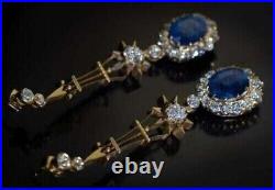 2.00 Ct Sapphire Vintage Art Deco Dangle & Drop Earrings 14K Yellow Gold Plated