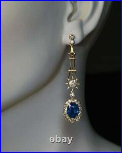 2.00 Ct Sapphire Vintage Art Deco Dangle & Drop Earrings 14K Yellow Gold Plated