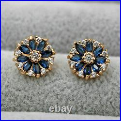 2.00Ct Marquise Cut Natural Sapphire Stud Earrings 14K Yellow Gold Silver Plated