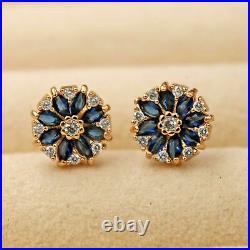 2.00Ct Marquise Cut Natural Sapphire Stud Earrings 14K Yellow Gold Silver Plated