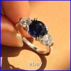 2.00Ct Round Cut Lab-Created Blue Sapphire Engagement Ring 14K White Gold Plated