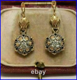 2.00Ct Round Cut Moissanite Vintage Drop Dangle Earring's 14K Yellow Gold Plated