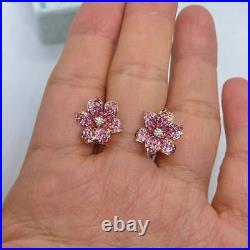 2.00Ct Round Cut Natural Pink Sapphire Stud Earrings 14K Rose Gold Silver Plated