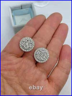2.00Ct Round Cut Real Moissanite Cluster Earrings 14K White Gold Silver Plated