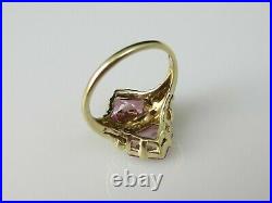 2.10Ct Asscher Lab Created Pink Sapphire Vintage Ring 14K Yellow Silver Plated
