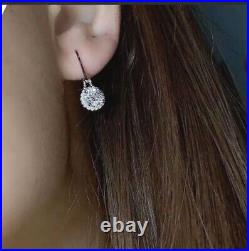 2.10Ct Round Real Moissanite Drop/Dangle Earrings 14K White Gold Plated Silver