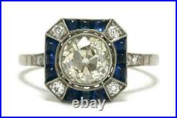 2.20Ct Round Real Moissanite Art Deco Wedding Ring 14K White Gold Silver Plated