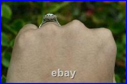 2.20Ct Round Real Moissanite Art Deco Wedding Ring 14K White Gold Silver Plated
