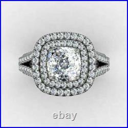 2.30Ct Cushion Real Moissanite Halo Engagement Ring 14K White Gold Plated Silver