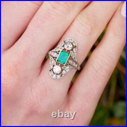 2.40Ct Lab-Created Emerald/Diamond Vintage Wedding Ring 14K Two Tone Gold Plated