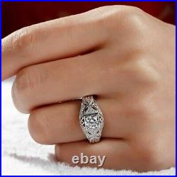 2.40Ct Round Cut Real Moissanite Vintage Rings 14k White Gold Silver Plated