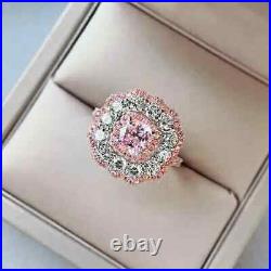 2.50Ct Cushion Cut Simulated Pink Sapphire Engagement Ring 14K White Gold Plated