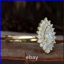 2.50Ct Pear Shape Moissanite Vintage Halo Engagement Ring 14k Yellow Gold Plated