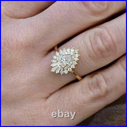 2.50Ct Pear Shape Moissanite Vintage Halo Engagement Ring 14k Yellow Gold Plated