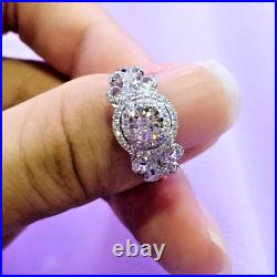 2.50Ct Round Cut Moissanite Vintage Halo Engagement Ring 18K White Gold Plated