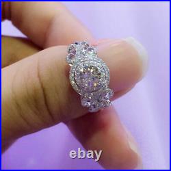 2.50Ct Round Cut Moissanite Vintage Halo Engagement Ring 18K White Gold Plated