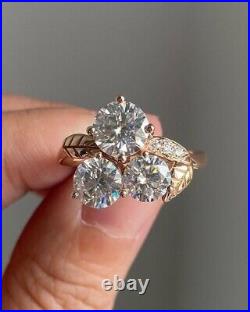 2.5Ct Round Cut Real Moissanite Vintage Engagement Ring 14K Rose Gold Plated