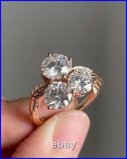 2.5Ct Round Cut Real Moissanite Vintage Engagement Ring 14K Rose Gold Plated