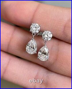 2 Ct Lab Created Diamond 14k White Gold Plated Women's Drop Dangle Earrings